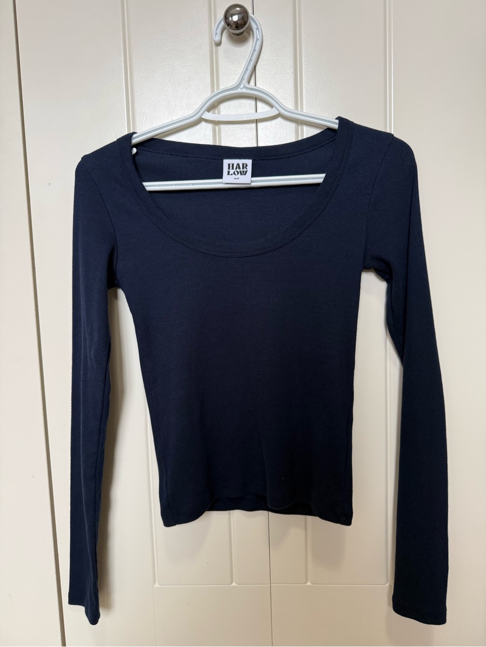 Harlow Navy Long-Sleeve Scoop Neck Top